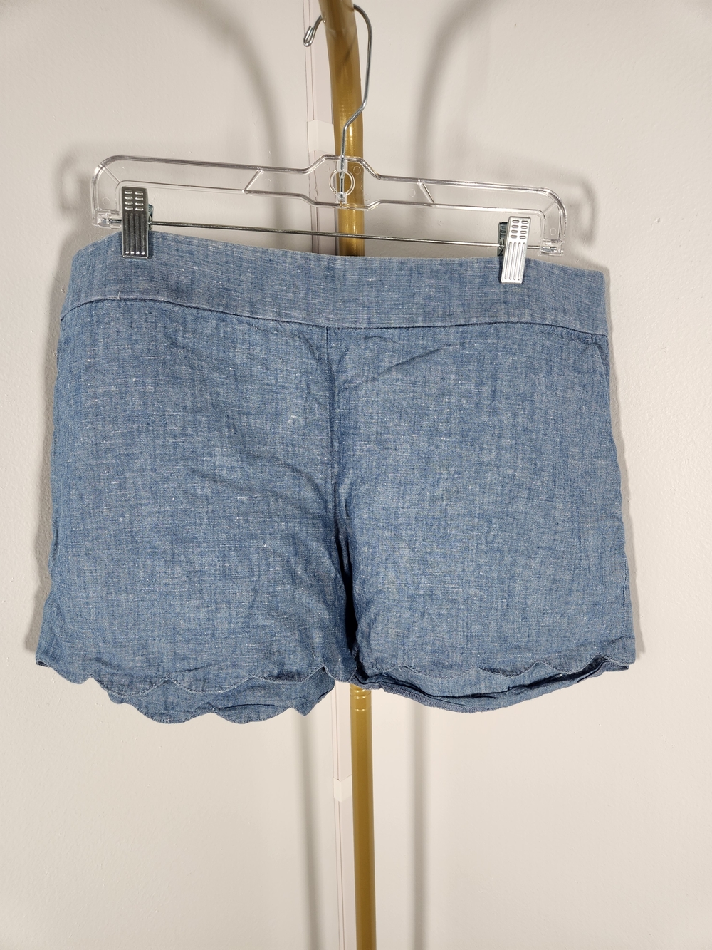 LOFT Chambray Blue High-Waist Scallop Hem Shorts